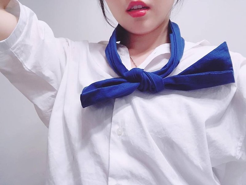 Moonlight blue wide version elastic straps hair band with hair band limited hair band - Hair Accessories - Cotton & Hemp Blue