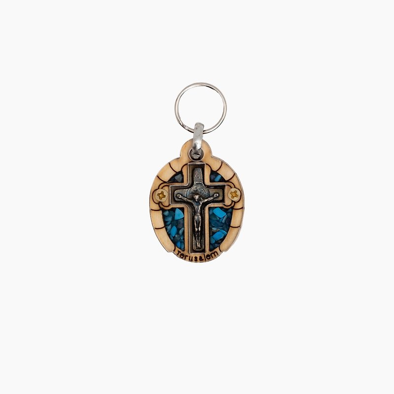 Key ring,ornament,imported,Jesus crucifix,laser engraving,hand-made,color stones - Keychains - Other Materials Multicolor