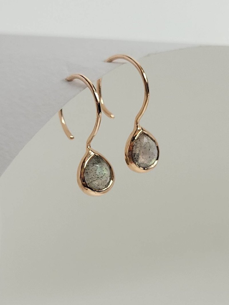 憫月拉長石耳環/純銀耳環/水晶/純銀輕珠寶 - 耳環/耳夾/耳骨夾 - 水晶 灰色