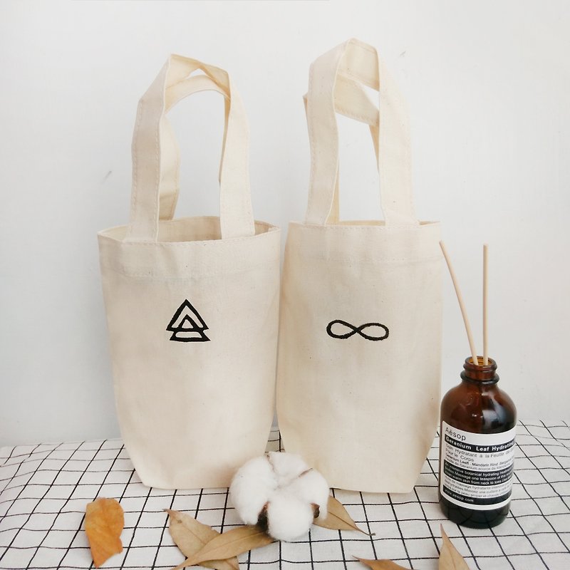 Hand-printed beverage bag without printed wind - Beverage Holders & Bags - Cotton & Hemp White