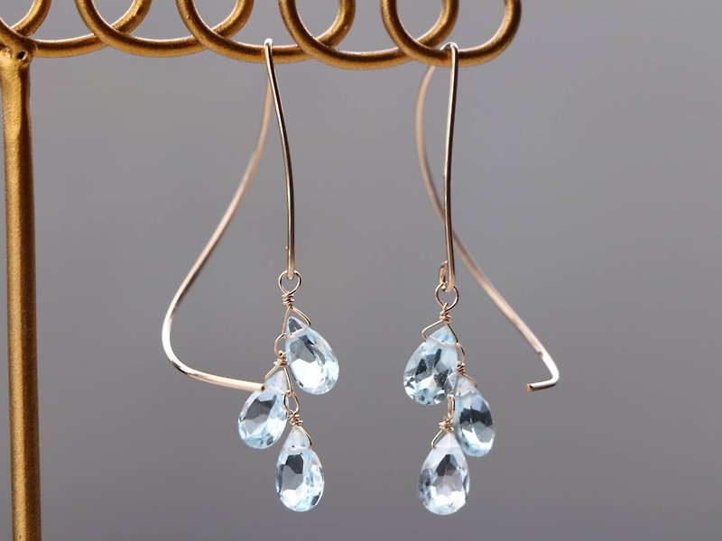 寶石 耳環/耳夾 藍色 - 14kgf- skyblue topaz halfcurl pierced earrings