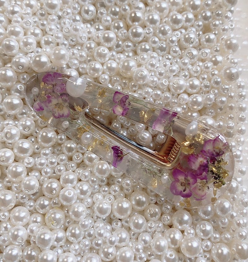Handmade Dried Flower UV Glue Long Hair Clip - Lara II - Hair Accessories - Other Materials Purple