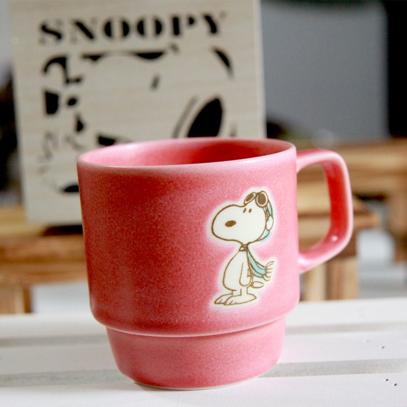 [Graduation Season/Free Shipping/Special Offer] Snoopy Stacking Mug with Wooden Box (Pink Mist) - แก้วมัค/แก้วกาแฟ - ดินเผา สึชมพู