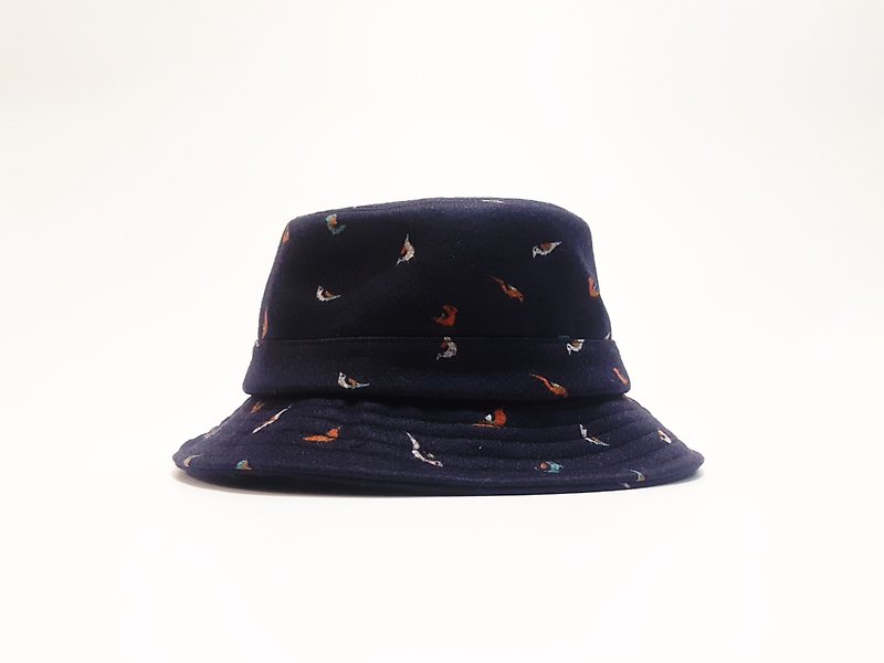 Color fun hat along gentleman hat - small color bird (blue) #彩印#Exclusive #限量#秋冬#礼物# Keep warm - Hats & Caps - Polyester Blue