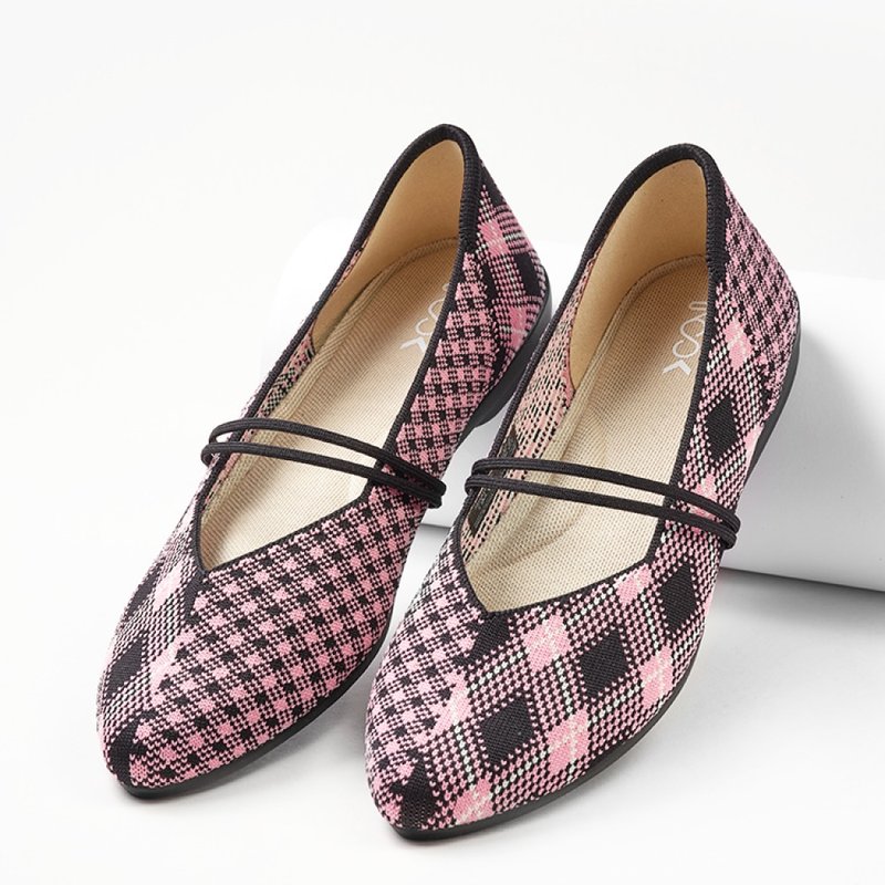 Florist Flats Pink Plaid - รองเท้าบัลเลต์ - เส้นใยสังเคราะห์ สึชมพู