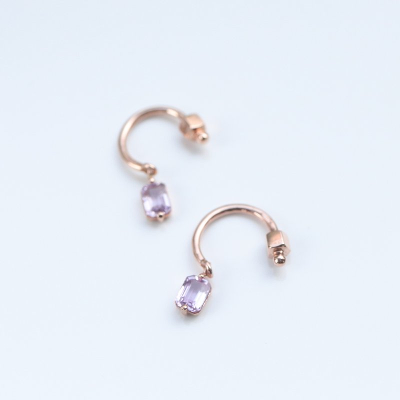 14K natural sapphire C-shaped bead earrings (single) - ต่างหู - เครื่องประดับ สีทอง