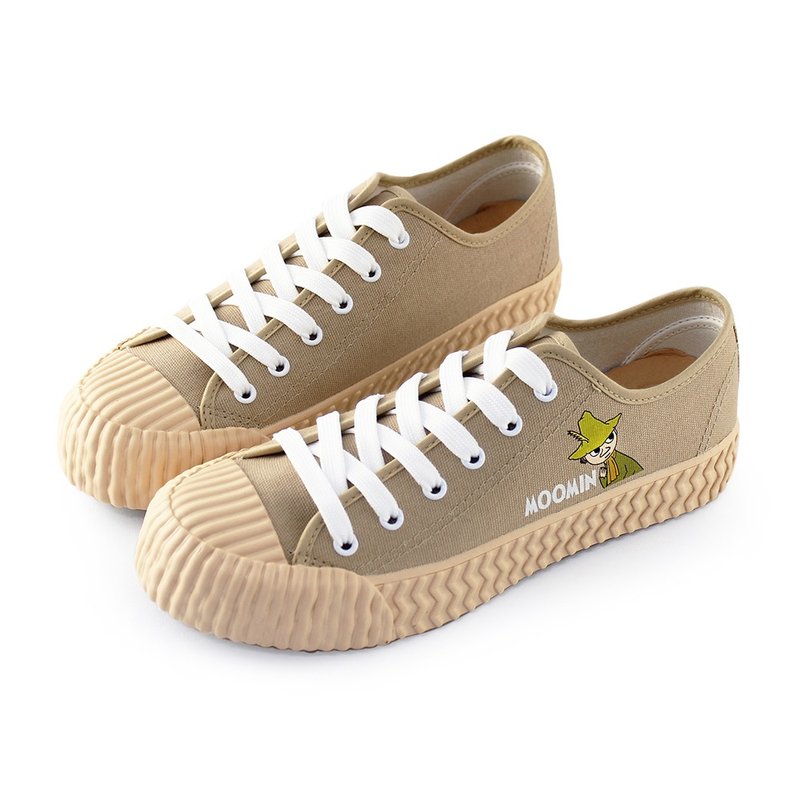 Paidal x Moomin姆明谷 史力奇阿金帆布鞋綁帶餅乾鞋-燕麥奶茶 - 女休閒鞋/帆布鞋 - 棉．麻 卡其色