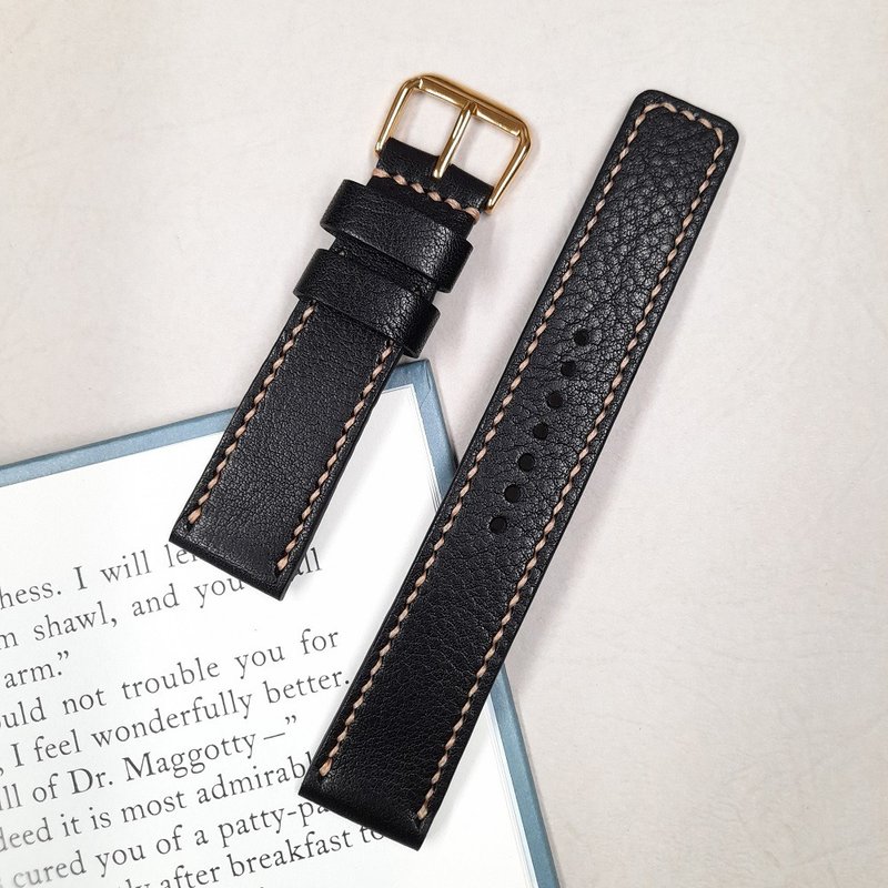 Handmade leather strap (classic) - black - สายนาฬิกา - หนังแท้ 