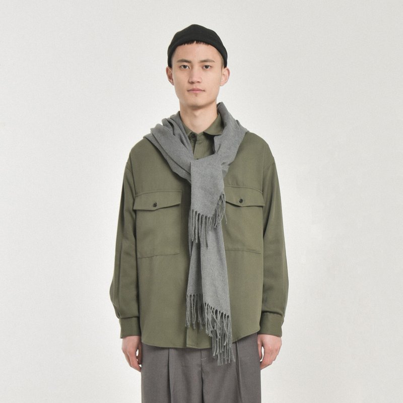 雙口袋休閒襯衫 軍裝襯衫 工裝 男女同款 寬松版型 獨立設計 - 男襯衫/休閒襯衫 - 棉．麻 綠色