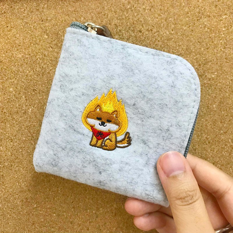 I was born with a Shiba Inu embroidered wool felt coin purse