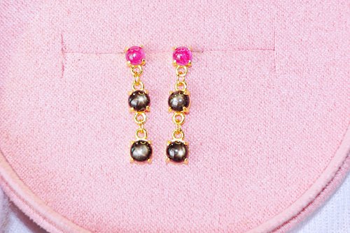 roseandmarry Drop Earrings Natural Ruby and Black Star Sapphire Silver Silver 925.