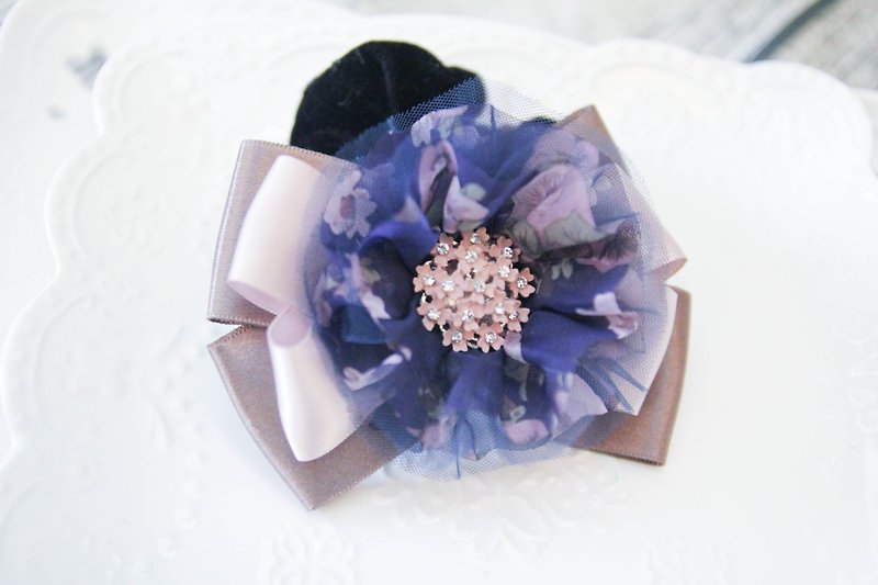 Sweet House Dream purple yarn bow ring handmade E. Limited - เครื่องประดับผม - ผ้าฝ้าย/ผ้าลินิน สีม่วง