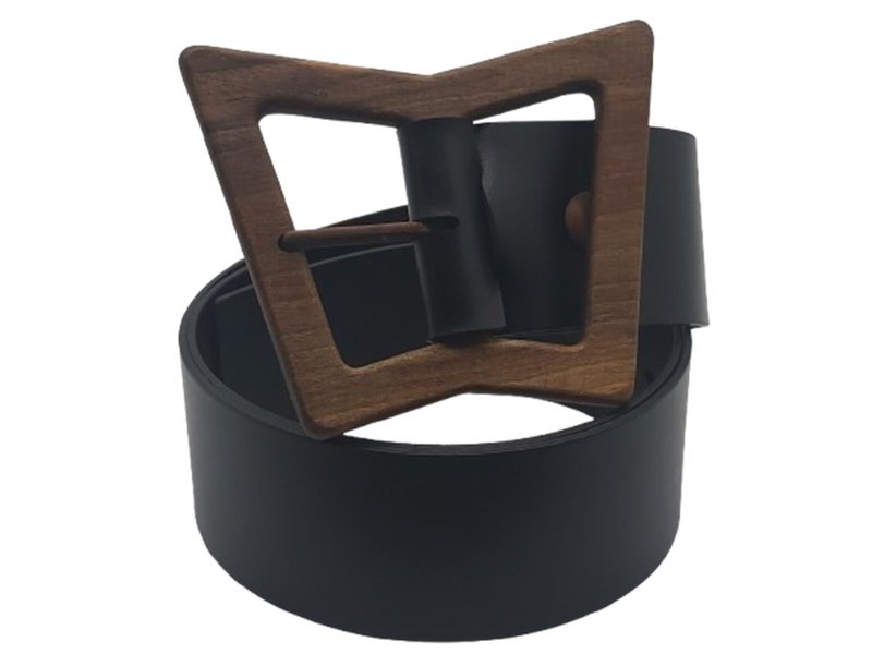 Wood Belt Bryce Free 623 - Walnut Wood Black Leather Belt - 腰帶/皮帶 - 木頭 黑色