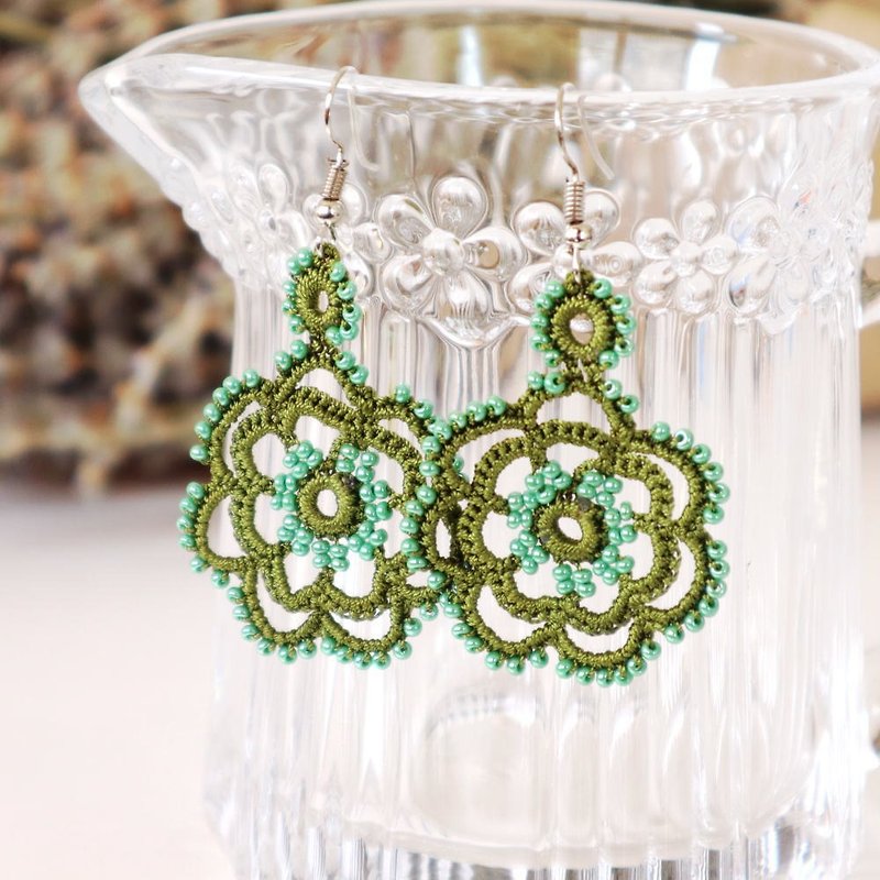 OYA crochet Earrings -ROSE- Olive green - Earrings & Clip-ons - Thread Green