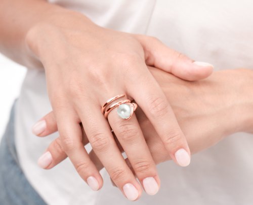 Majade Jewelry Design 淡水珍珠925純銀戒指 螺旋環繞造型戒指 圓球寶石雞尾酒厚版戒指
