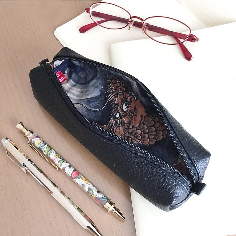 Leather pen case with Japanese Traditional pattern, Kimono