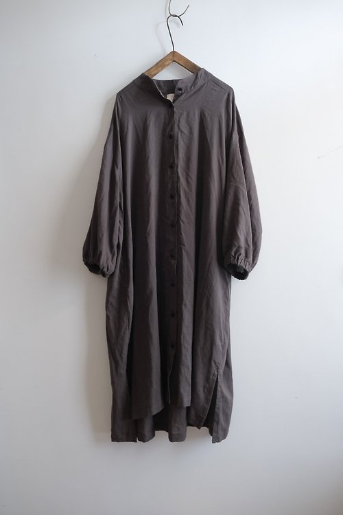 Tar iron gray puffed sleeve long shirt dress