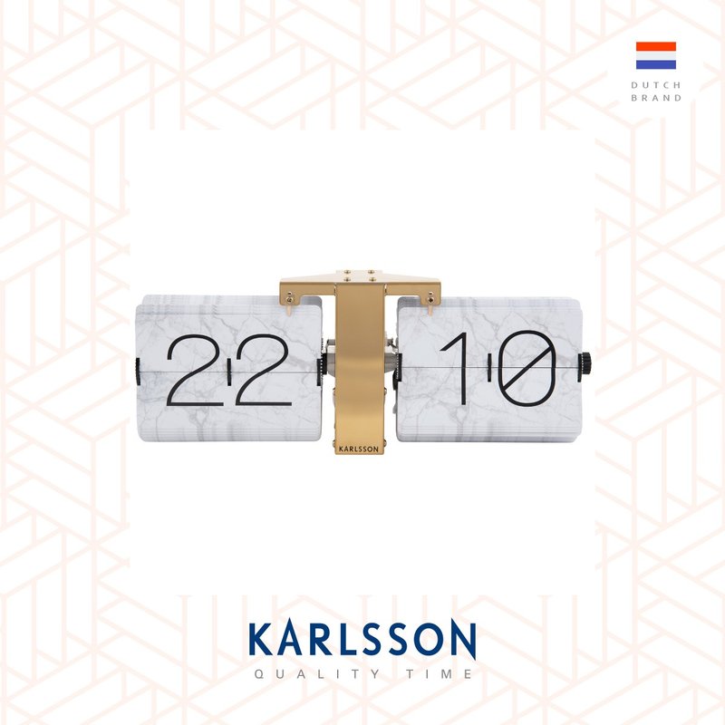 Karlsson, Flip clock No Case marble white, gold stand, BOX32 Design - นาฬิกา - โลหะ ขาว