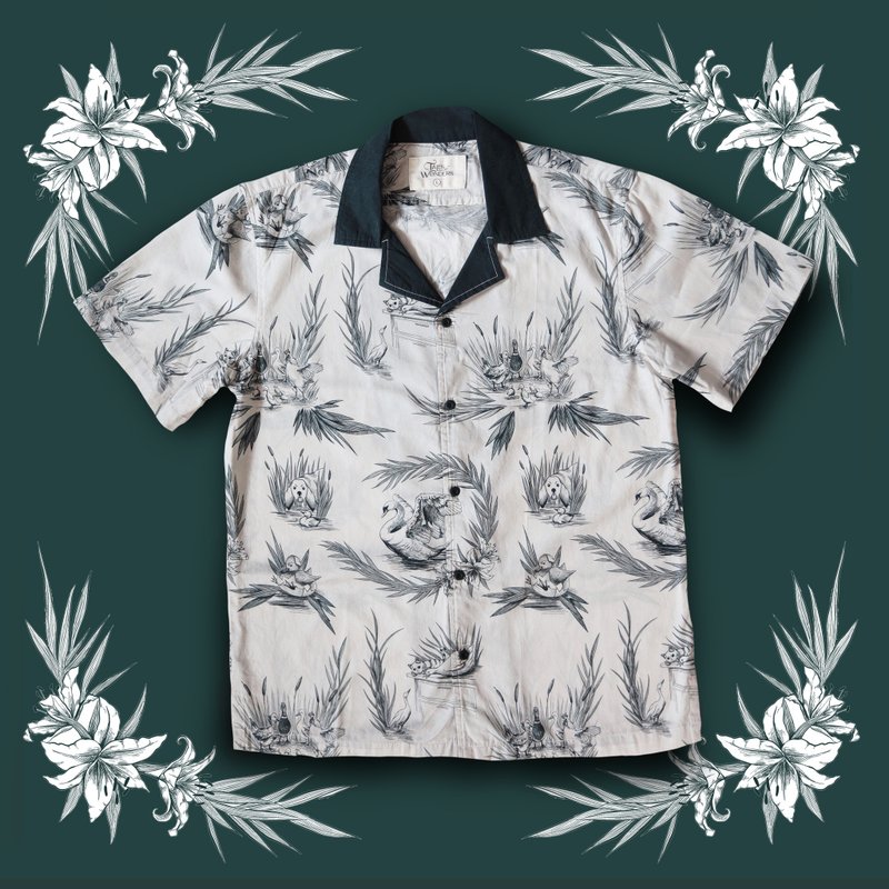 The Ugly Duckling Bowling Shirt Toile Beige - 帽T/大學T - 棉．麻 白色