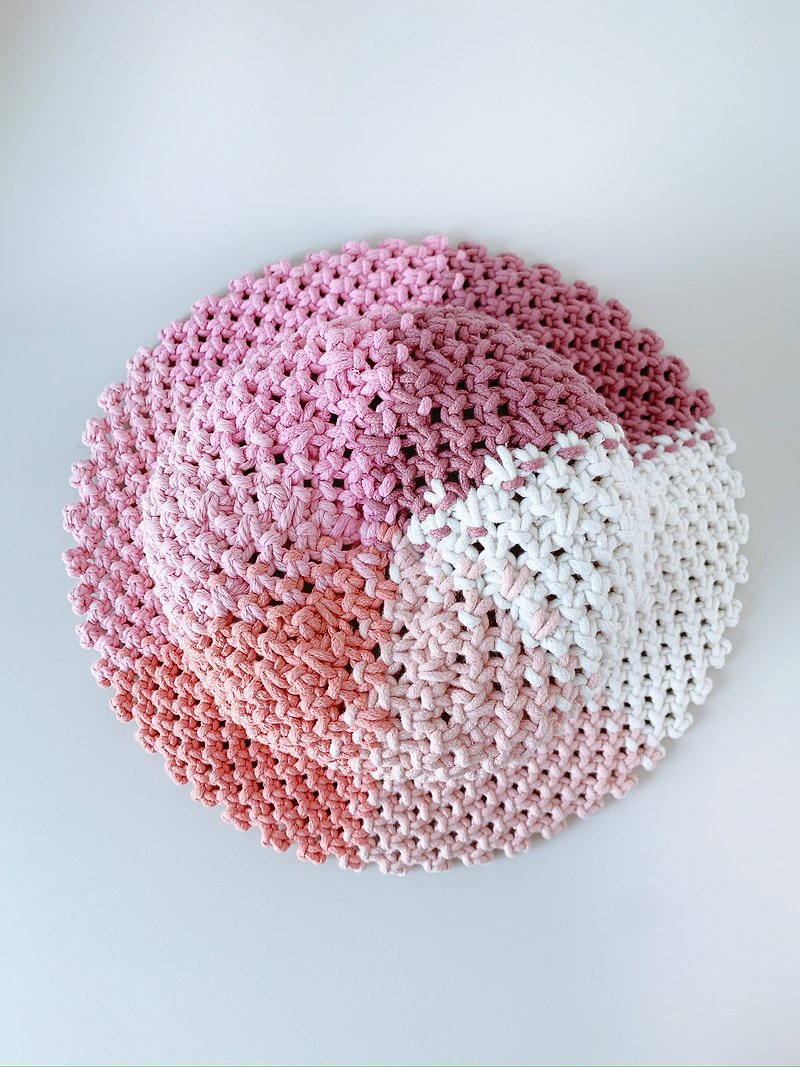 手工編織macrame 粉色帽子 - 帽子 - 棉．麻 多色