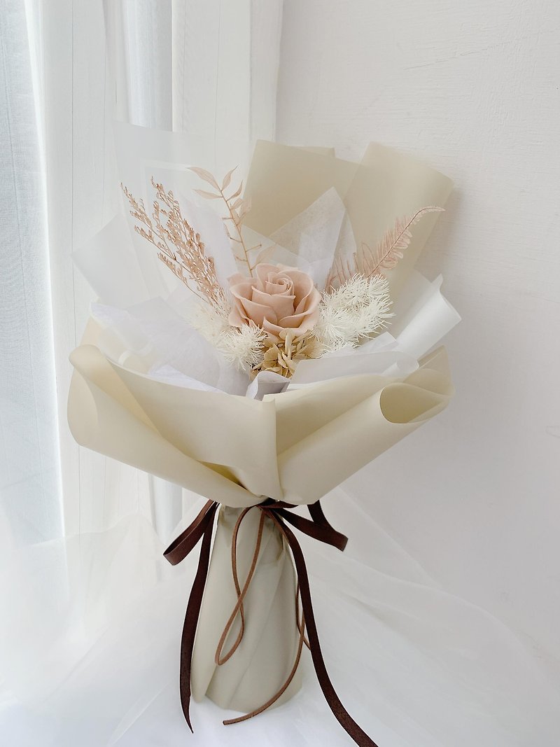 Preserved flower bouquet--sugar-free milk tea (comes with free bag and light string) - ช่อดอกไม้แห้ง - พืช/ดอกไม้ สีกากี