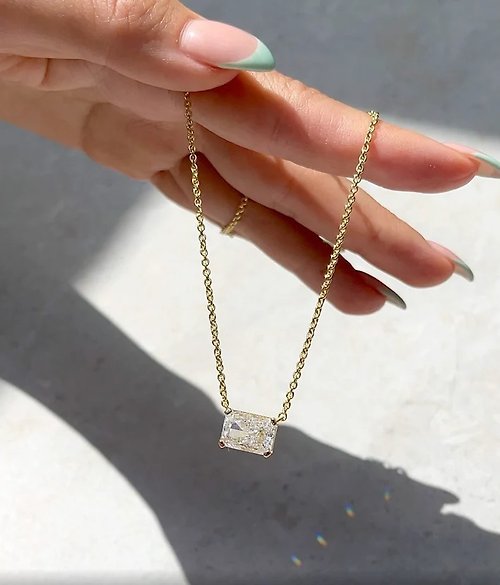 Glowy Jewelry 【新款熱賣】【手作】方形吊咀項鏈 - 5A 比利時鋯石 - 925純銀