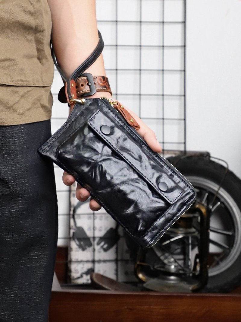 本革クラッチバッグ レトロなフルグレインベジタブルタンニンなめし牛革製 大容量長財布/スマホポーチ - 財布 - 革 ブラック