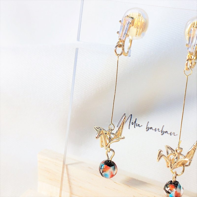 Misty with the Wind | Paper Cranes | Good Friends Series - Earrings & Clip-ons - Other Materials Orange