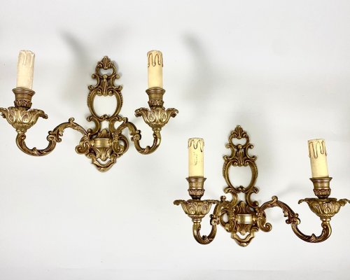 HappyDuckVintage 一對 20 世紀 60 年代比利時鍍金青銅復古燭臺壁燈