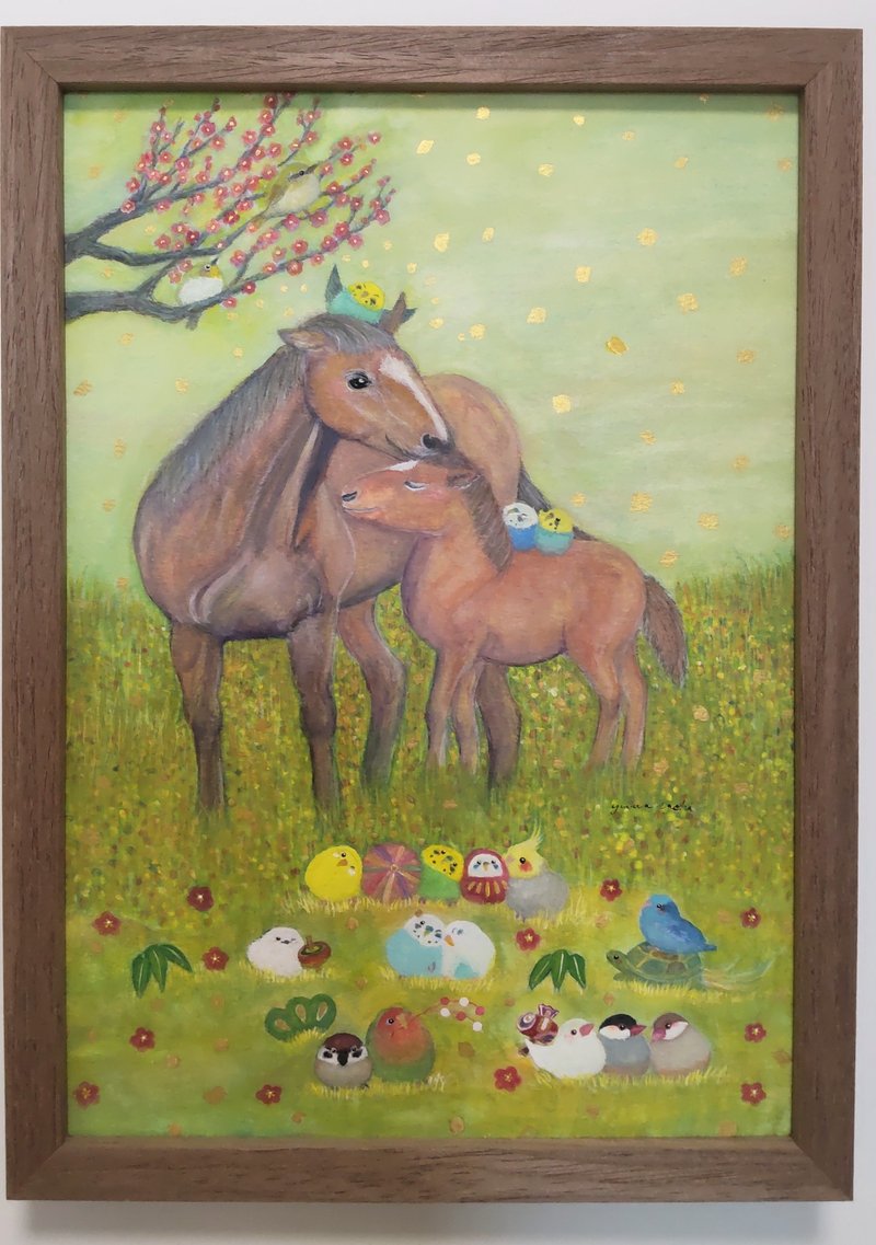 木製額入り原画【なごみ】 - ポスター・絵 - 紙 グリーン