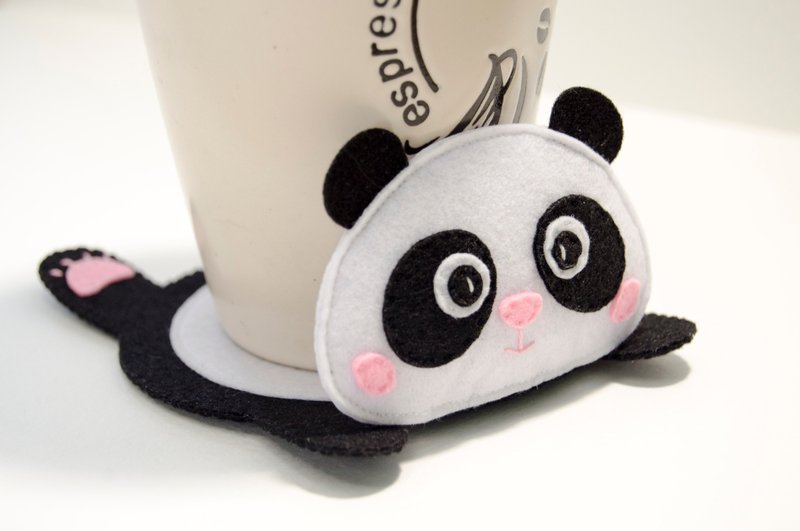 Panda Coaster (Mug rug) - ที่รองแก้ว - วัสดุอีโค สีนำ้ตาล