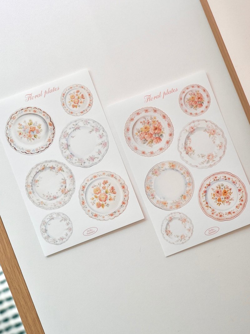 Floral Plates Sticker - 貼紙 - 紙 