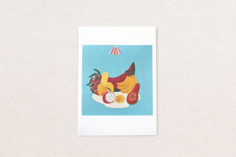 ピンクレンズシリーズ ポストカード_ボス、フルーツ（バナナ）の皿をください - カード・はがき - 紙 ブルー