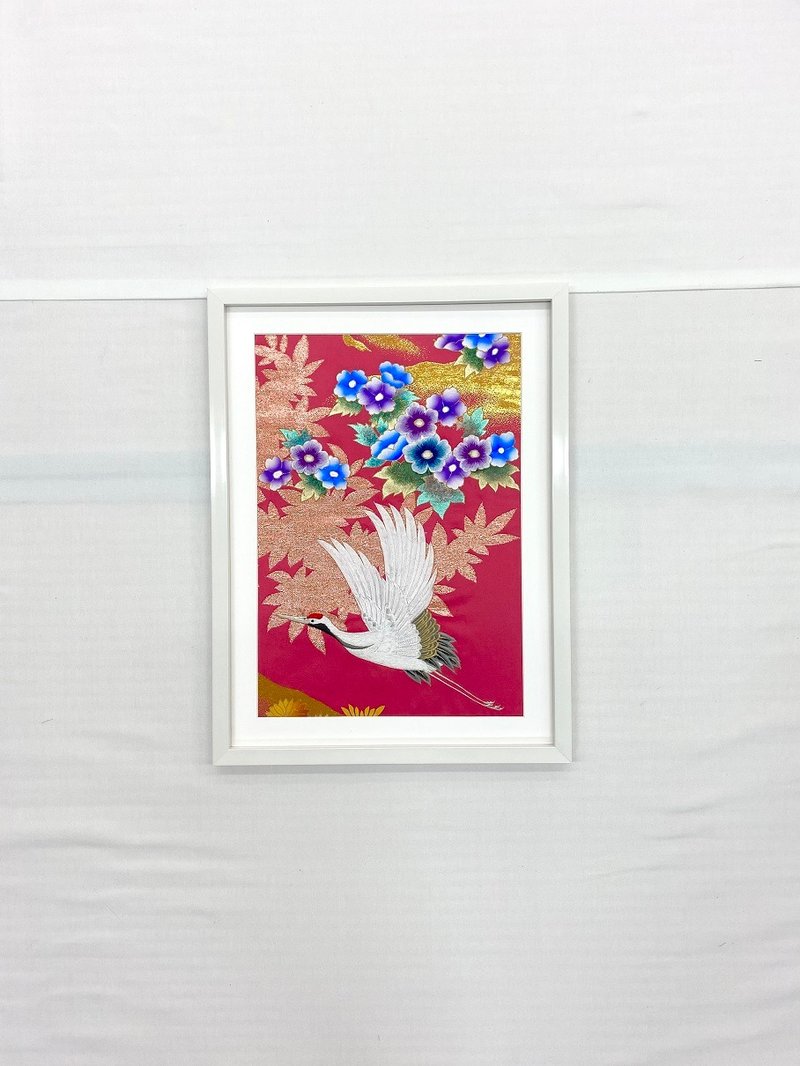 色打掛からつくるアートパネル　vintage 刺繍着物 和モダン 和風インテリア プレゼント 鶴 結婚祝 新築祝 長寿祝 縁起物 額装インテリア　額装54 - 壁貼/牆壁裝飾 - 絲．絹 粉紅色
