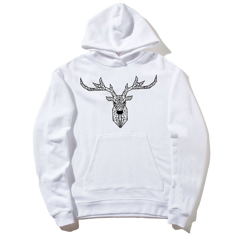Deer Geometric Front picture long sleeve bristles hooded T neutral version white geometric deer universe design self-made brand Milky Way trendy round triangle - Unisex Hoodies & T-Shirts - Cotton & Hemp White