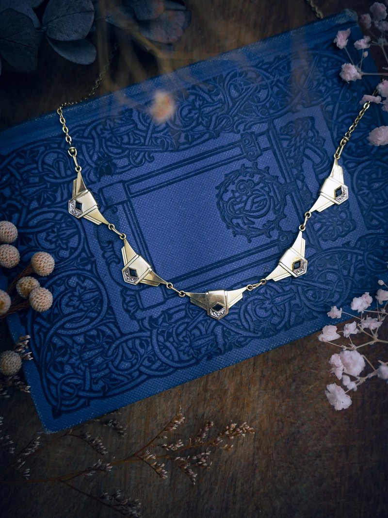 Fix 金銀雙色藍寶幾何旗幟項鍊－法國古董首飾 Vintage Jewelry - 項鍊 - 其他金屬 