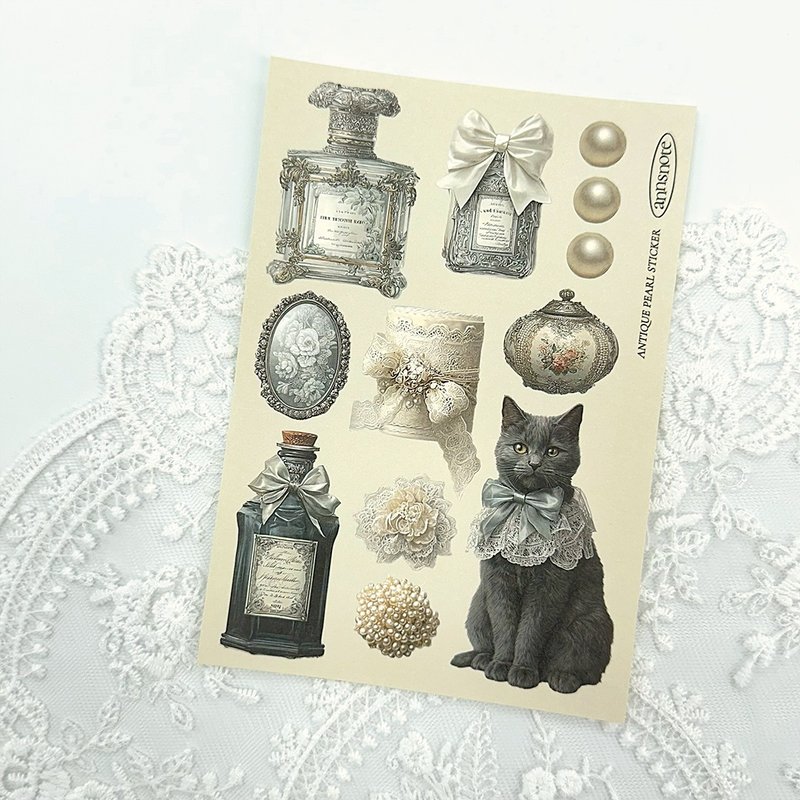 Antique Pearl Object Sticker (anns note) vintage - 貼紙 - 紙 多色