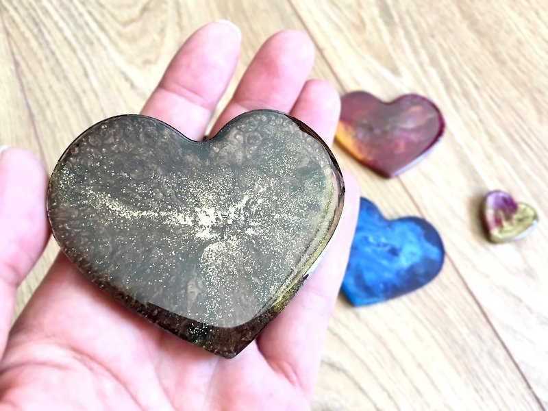 Heart Shape Magnets, Handmade, Resin, Gold & Bronze Heart - 磁石貼/磁鐵 - 樹脂 金色