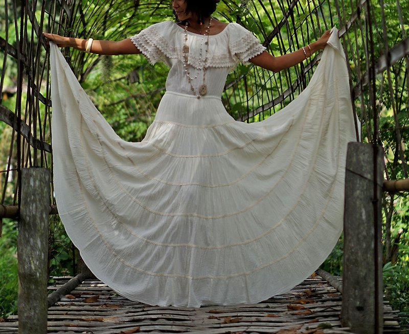 Beautiful long cotton summer dress. Comfortable maxi wedding lace dress elegance