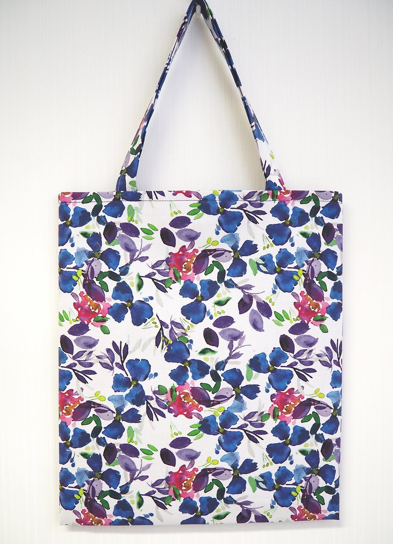 Watercolor Floral Bouquet Tote Bag - Messenger Bags & Sling Bags - Cotton & Hemp Blue