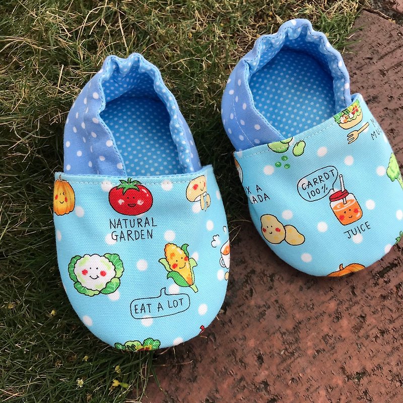 可愛蔬菜學步鞋-藍 - 嬰兒鞋 - 棉．麻 藍色
