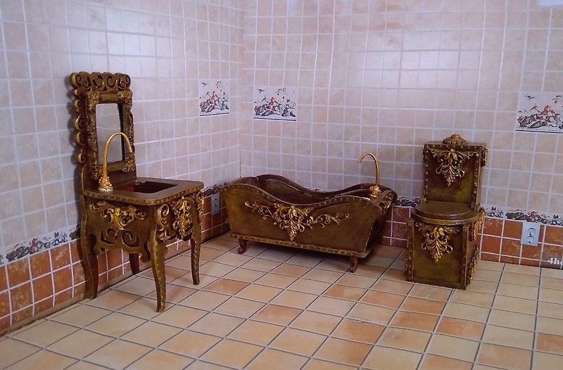 1:12 scale. Bathroom furniture in a dollhouse. - 玩偶/公仔 - 其他材質 