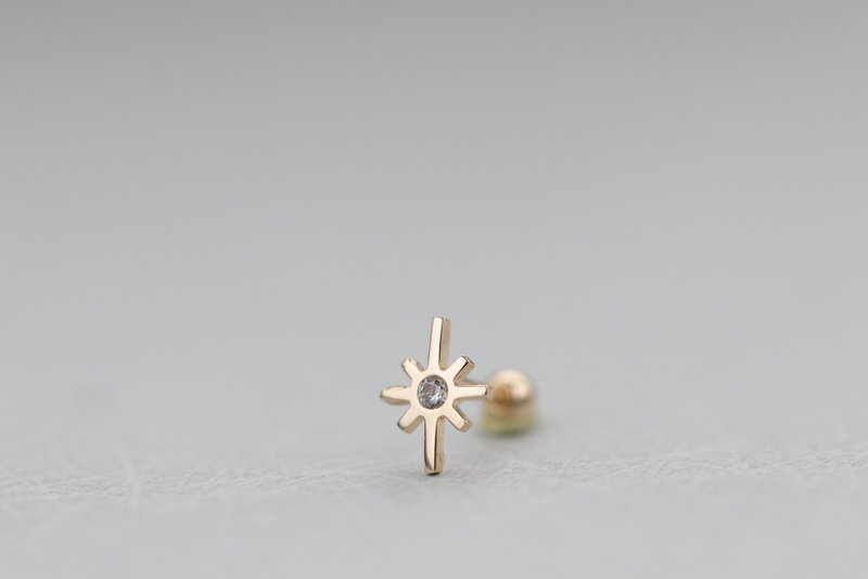 純14k  星芒鎖珠耳環(單個)耳骨 耳窩 不退色 - 耳環/耳夾/耳骨夾 - 貴金屬 金色