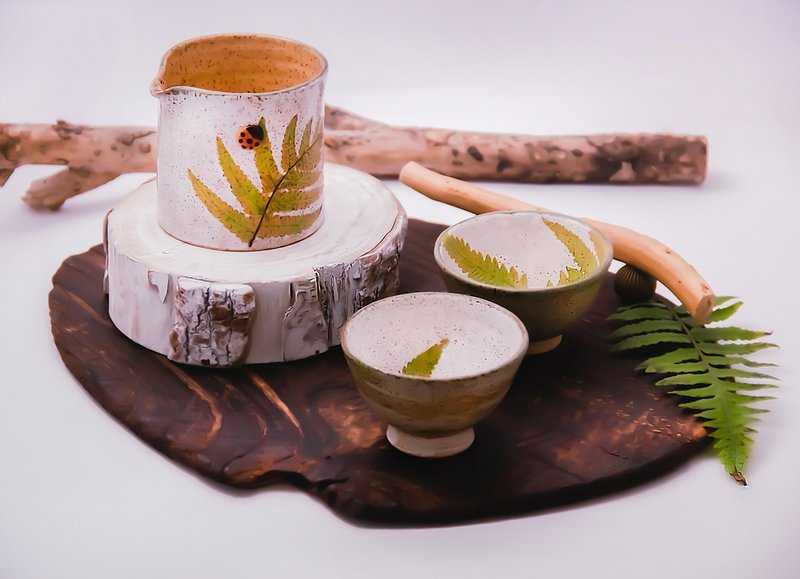 茶海茶杯組 - 臺灣野蕨系列 - 茶壺/茶杯/茶具 - 陶 綠色