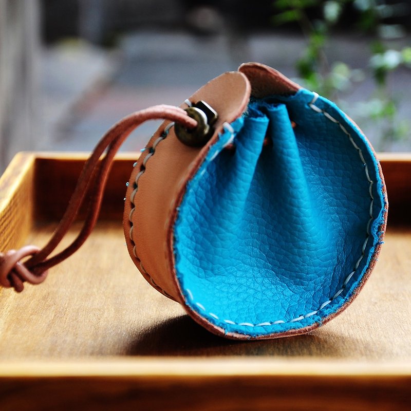 本物の革のポケットの財布/交換可能な掛け首 - 小銭入れ - 革 ブルー