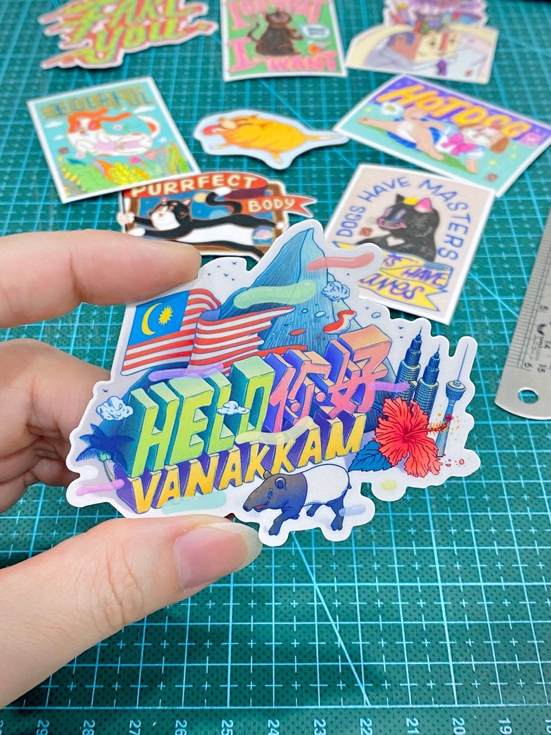 Helo 你好 Illustration Waterproof Sticker (1 pcs ) - สติกเกอร์ - วัสดุกันนำ้ 