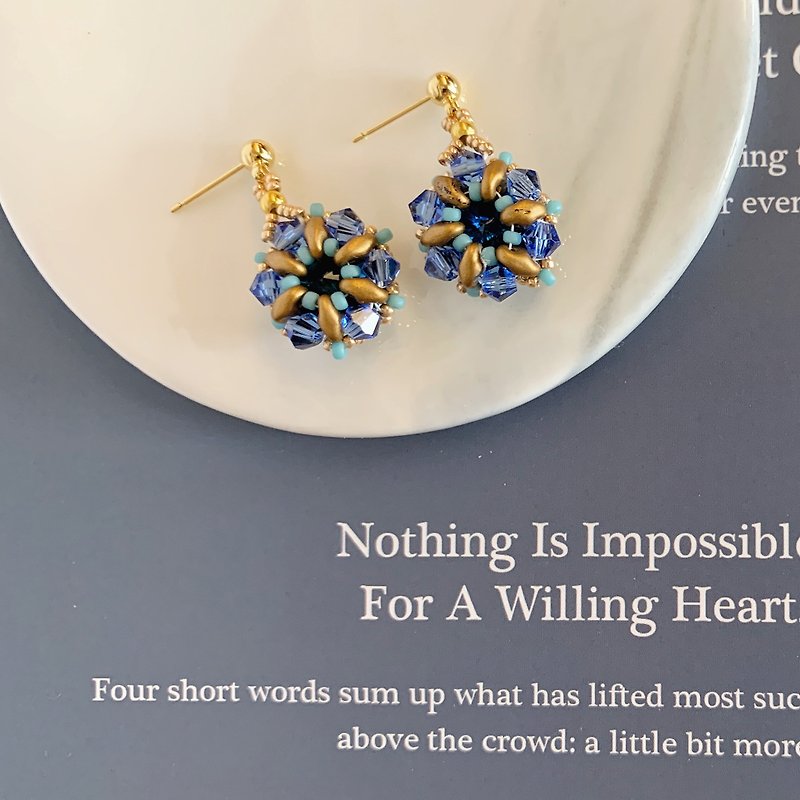 RAVA-Three-dimensional charming blue crystal original earrings - ต่างหู - เงินแท้ สีม่วง