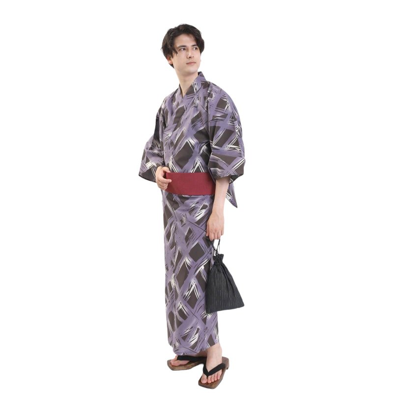 Men's cotton yukata belt 2-piece set SML size Z32-09C yukata - Other - Cotton & Hemp Khaki