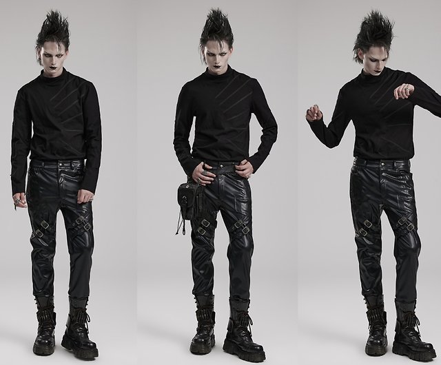 Punk Forbidden Musician Leather Geometric Trousers - Shop PUNK