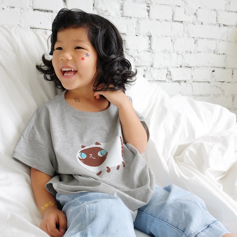 Kids Luna暹羅魚喵/兒童純棉Tshirt/灰-中性版 即將絕版 - 男/女童裝 - 棉．麻 灰色